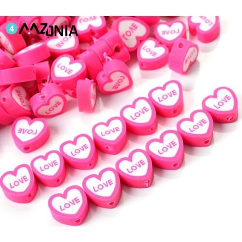 30/50/100pcs/lot Heart Polymer Clay Beads Pink Letter LOVE Spacer Beads For Jewelry Mkaing Diy Bracelet Necklace Accessories