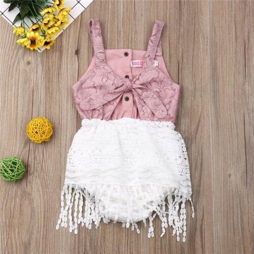 2019 Newborn Toddler Infant Baby Girl Bodysuit Summer Sleeveless Patchwork V-neck Tassel Lace Costume Jumpsuit Outfit Sunsuit