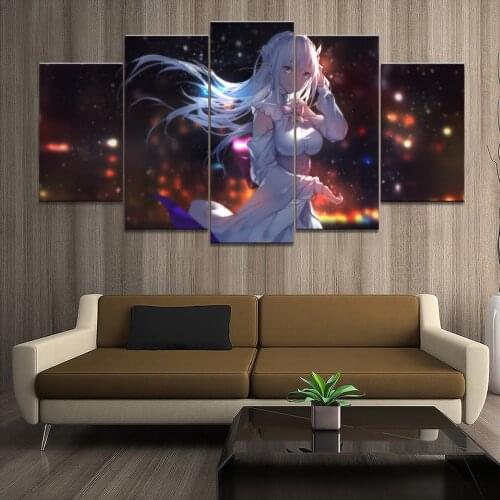 Home Decor Poster HD Pictures Prints Canvas 5 Piece Modular Rem Re:Life in a Different World from Zero Anime Art Painting Framed