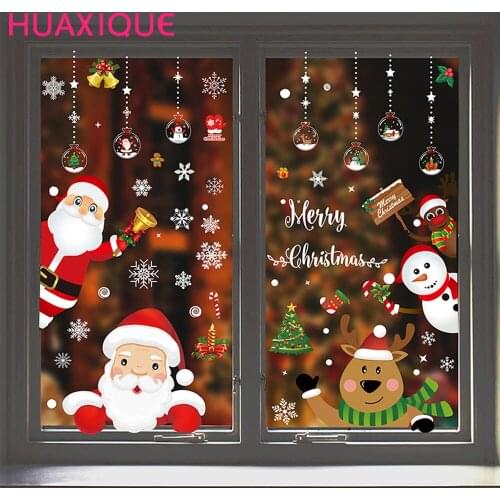 2021 Christmas Santa Claus Reindeer Electrostatic Stickers for Glass Window Xmas Snowflakes DIY Sticker New Year Home Decor