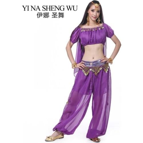 Adults Belly Dance Set Belly Dance Costumes Indian Bollywood Dance Performance Set 2pcs/4pcs Set Top Pants Head chain Head-veil