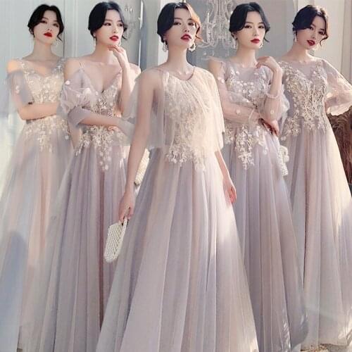Bridesmaids Dresses Illusion Appliques Embroidery Lace Short V-Neck Tulle A-Line Off The Shoulder Women Wedding Party Gown E268