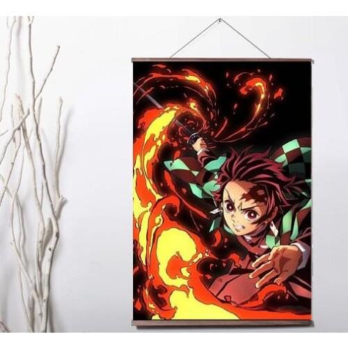 Lot style Demon Slayer: Kimetsu no Yaiba Tanjirou Nezuko Anime Art Canvas print poster painting with solid wood hanging scroll