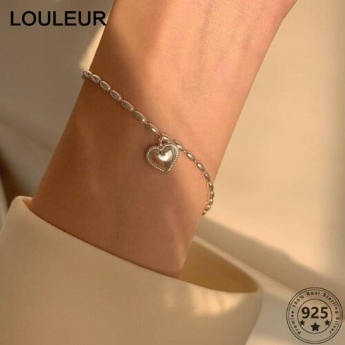 LouLeur Design 925 Sterling Silver Bracelets Bead Chain Heart Pendant Bracelets For Girl Women Fine Jewelry Gift 2021 Trend Vint
