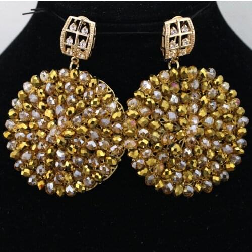 Best Selling Gold Crystal Beads Drop Earrings Big Plate Fashion Earrings Wholesale Lady Gift Dangle EarringsFree Shipping ER031