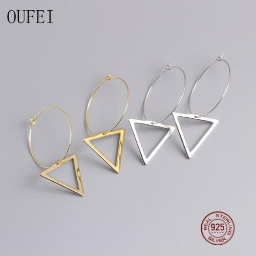 OUFEI Geometric Earrings Minimalist 925 Sterling Silver Fashion Earrings For Women Triangle Charm Earrings Jewelry EH1005