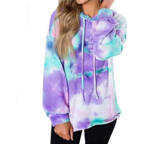 Fashion Tie Dye Hoodies Casual Women Drawstring Hooded Long Sleeves Sweatshirt Autumn Streetwear Loose Ladies Hoodies