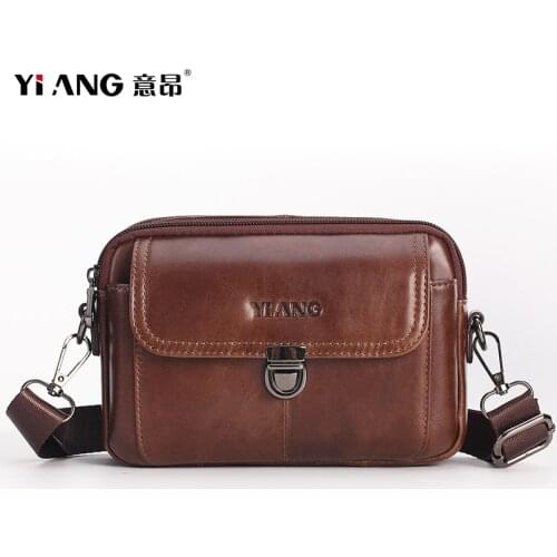 Genuine Leather Mens Shoulder Messenger Bags Cowhide Retro Casual Fashion High Quality Multi-functional Designer Men Belt Bags