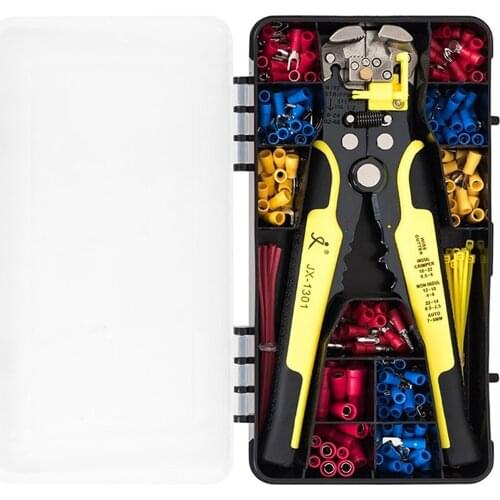 Wiring Tool Kit 24-10 AWG Multifunctional Wire Stripper Cutter Crimper 230pcs Insulated Wire Terminal Connectors 40pcs Cable Tie