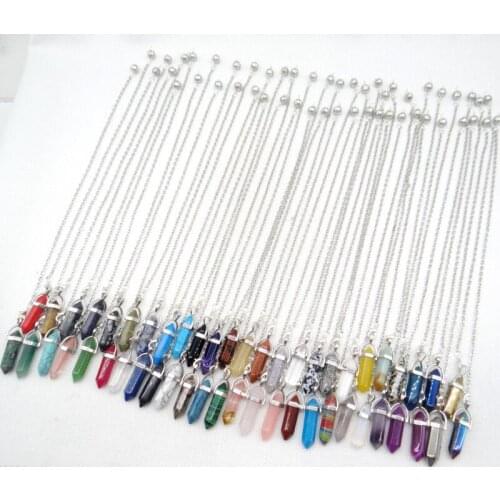 Natural Gem Stone Quartz Crystal Healing Lapis Amethyst Pendant Hexagonal Column Pendulum For Charm Dowsing Divination 1pc