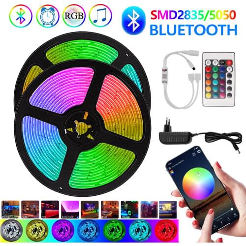 Neon 50ft Luces Bluetooth LED Strip Lights DC 12V RGB 5050 SMD Ribbon Waterproof 5M 10M Night Light Strips With Remote for room