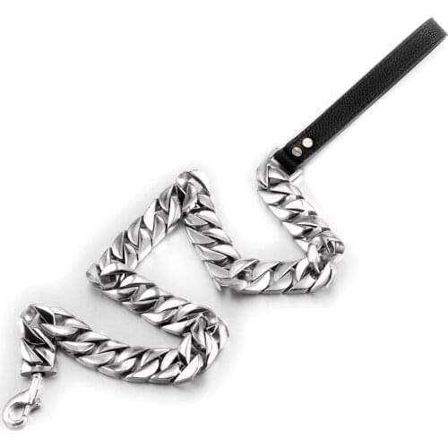 Stainless Steel Metal Pet Dog Training Choke Collar Cuban Chain Silver Color Collars for Golden Retriever Dogs Large Necklace