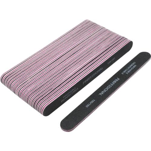 25x Professional 100/180 Nail Art Sanding Files Buffer Nails Polisher Black Straight Nail File Manicure Nail Art Beauty Tools