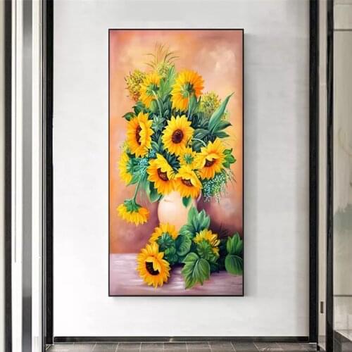 Sunflower Canvas Posters Field Landscape Flower Oil Painting Corridor Home Aisle Decor Modern Plants Wall Art Room Picture
