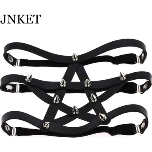 JNKET Punk Sexy Womens Leg Belt Garters Strap Star Rivets PU Leather Leg Rings Suspenders Elastic Adjustable Harness Belt