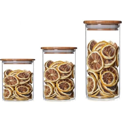 Kitchen Storage Glass Airtight Tea Can Bamboo Lid Keep Fresh Food Nuts Jar Shops Sampling Caddy Goods Showing Home Decoration