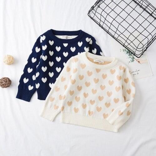 2020 Baby Girls Sweaters Kids Clothes Cotton Children Knitted Sweater Cute Love Heart Girls Pullover Sweater AA4190