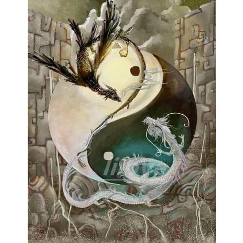 Tai Chi Diamond Painting Dragon And Phoenix Full Square Diamond Embroidery Myth 5D DIY Full Round Mosaic Home Decoration DF412