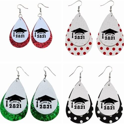 Trend New Earrings - Graduation Class Of 2021 Faux Leather Teardrop Earrings