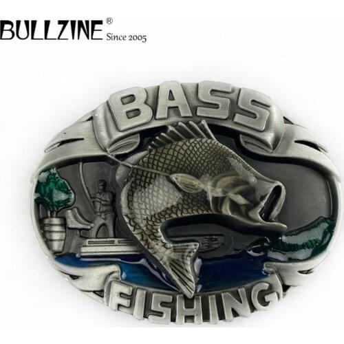 The Bullzine Fishing belt buckle with pewter finish FP-02640 suitable for 4cm width belt
