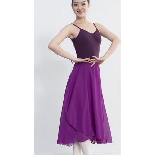 Dance Skirt Women Long Chiffon Ballet Skirts Adult Ballroom Dance Skirt Black Burgundy Ballet Costume Waist Tie Dress