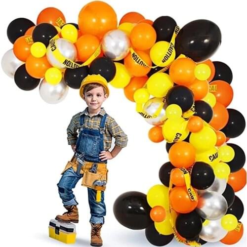 106Pcs Yellow Black Orange Balloons Garland Kit Construction Quarantine Theme Party Ballons Globos Baby Shower Birthday Decor
