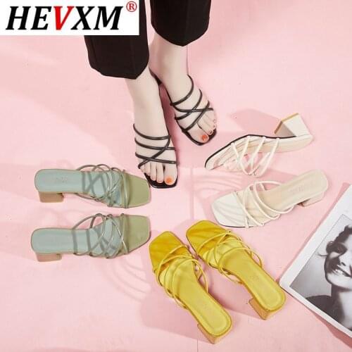 2021 Sexy Womens Leather Slippers Vintage Square Toe Narrow Band High Heel Slides Female Summer Shoes Black Yellow Green Beige