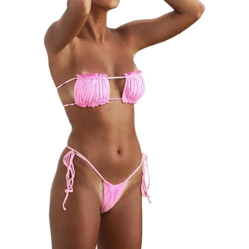 Ladies Summer Beach Swimsuit Comfortable Sexy Split Bikini Summer Beach Sexy Pleated Tube Top Bikini Split Swimsuit Swimwear