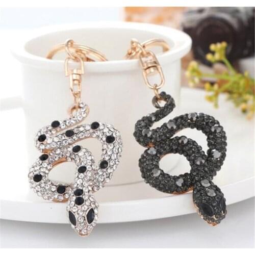 Steampunk Crystal Black Snake Key Ring Metal Keychain For Women Rhinestone Keychain Jewelry Wholesale