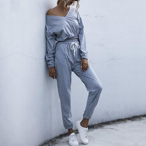 Women Casual Two Piece Set Slim Long Sleeve V Neck Cropped Tops And Drawstring Long Pants Suits Fashion Solid Female Tracksuits