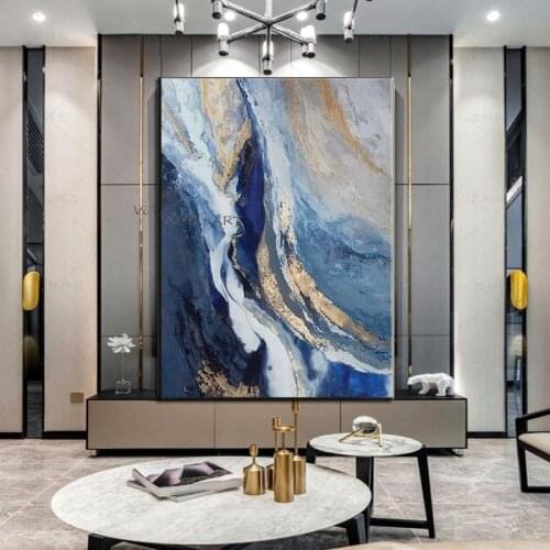 100% Handmade Colorful Ink Canvas Modern Abstract Art Painting Nordic Ocean Landscape Wall Pictures For Living Room Home Decor