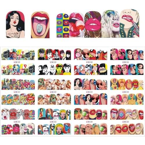 12 Designs Nail Stickers Set Mixed Floral Geometric Sexy Girl Nail Art Water Transfer Decals Tattoos Sliders Manicure