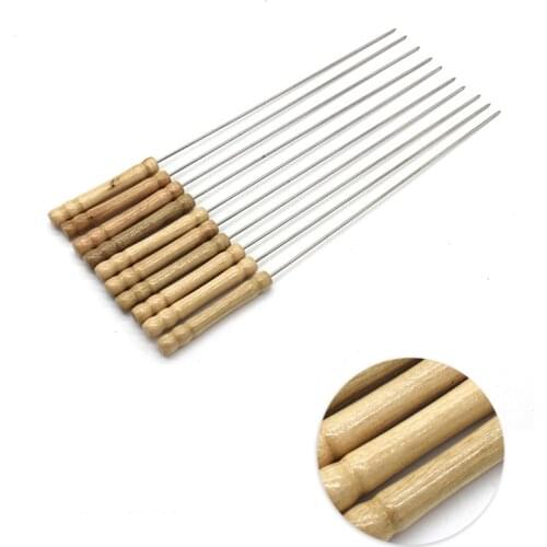 20/30 Pcs Reusable Wooden handle stainless steel barbecue skewers bbq Needle stick For outdoor camping picnic tools cooking tool