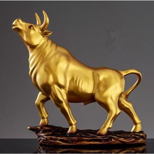 2021 golden wall street bull statue, animal bull sculpture, home office restaurant bar desktop decoration craft