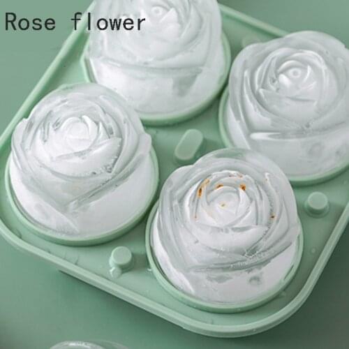 4 Grids Silicone Ice Mold Ice Cube Maker Rose Flower Form Cake Pudding Chocolate Molds Ice Trays For Whiskey Cocktail Tools