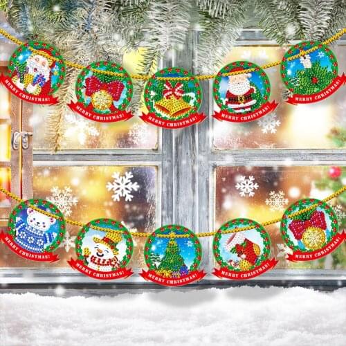 DIY Diamond Painting Christmas Cardboard Pendant Kit Mosaic Rhinestone Charm Chain for Christmas Decoration Art Hanging Ornament