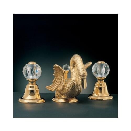 Free shipping Gold finish PVD bathroom basin sink swan faucet SWAN Lav TAP WITH CRYSTAL GLASS HANDLES