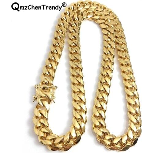 316L Stainless Steel Jewelry High Polished Cuban Link Necklace For Men Punk Curb Chain Dragon-Beard Clasp 61cm*15mm