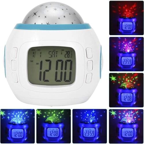 Creativity Alarm Clock Children Baby Room Music Starry Sky Projection Night Light Projector Color Change Bedside Lamp Clock