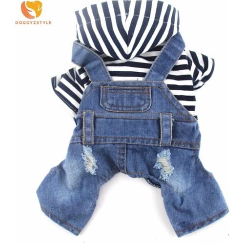DOGGYZSTYLE Pet Dog Denim Jumpsuit Clothes Pet Clothing Striped Jean Jacket Coat for Chihuahua Puppy Cat Jeans Overalls 5 Styles