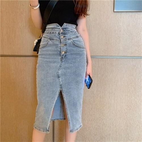 Korean design split stretch package hip denim skirt slim sexy jean skirt trend 2021