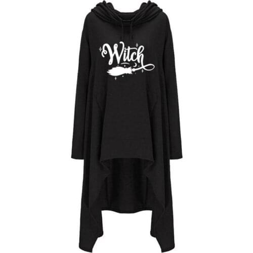 Halloween Winter Long Irregular Witch Letters Hoodies For Women Sweatshirts Hoodies Women Girls Pockets Cute Harajuku Buckle