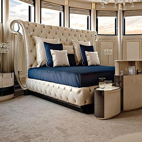Italian light luxury leather double bed, modern minimalist master bedroom, Hong Kong style villa, solid wood furniture, leather