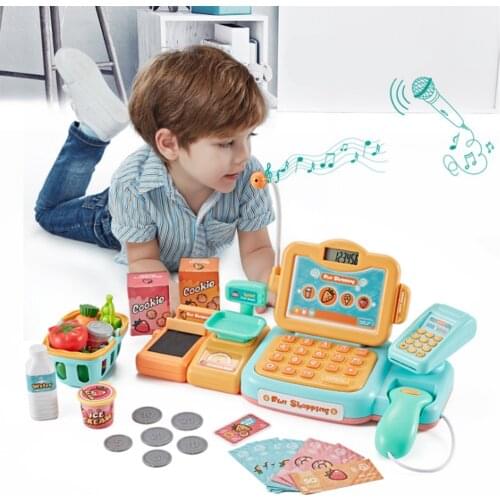 Supermarket Checkout Counter 24Pcs Foods Goods Simulation Toys Girls Shopping Toy Kids Pretend Play Shopping Cash Register Set