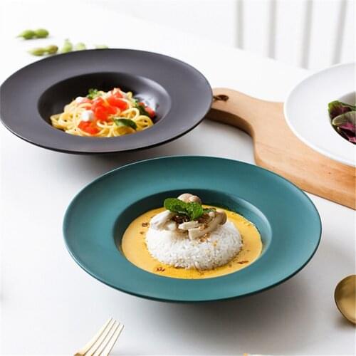Ceramic Western Deep Plate Dish Pasta Restaurant Cafe Saucer Soup Bowl Salad Straw Hat Tableware