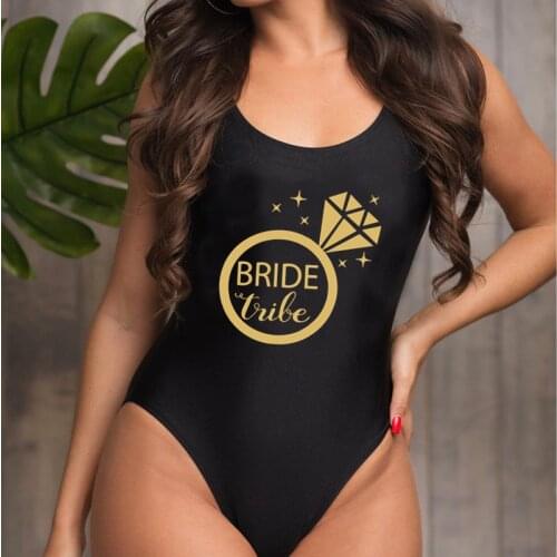 Gold Team Bride Tribe Swimsuit Groom Squad Fun Wedding Bridal Shower Bachelorette Customized White Bride One Piece Bathing Suit