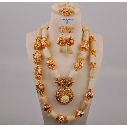 Fashion Necklace White Coral Beads African Jewelry Set Dubai Gold Nigerian Bridal Jewelry Sets