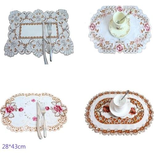 HOT satin lace embroidery table place mat cloth pad cup coaster placemat tea doily kitchen wedding tableware Christmas decor