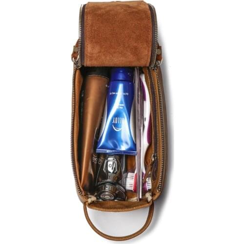 Hot Selling Genuine Leather Handbags Femal Cosmetic Bags Male Large-capacity Crazy Horse Toiletries Storage Bag