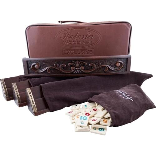 Vip Rummy Okey Team Game Set Ovoid Wood 43x8x6 Cm Big Size Vintage Rustic Professional Design Mosaic Motifs Handmade Arts